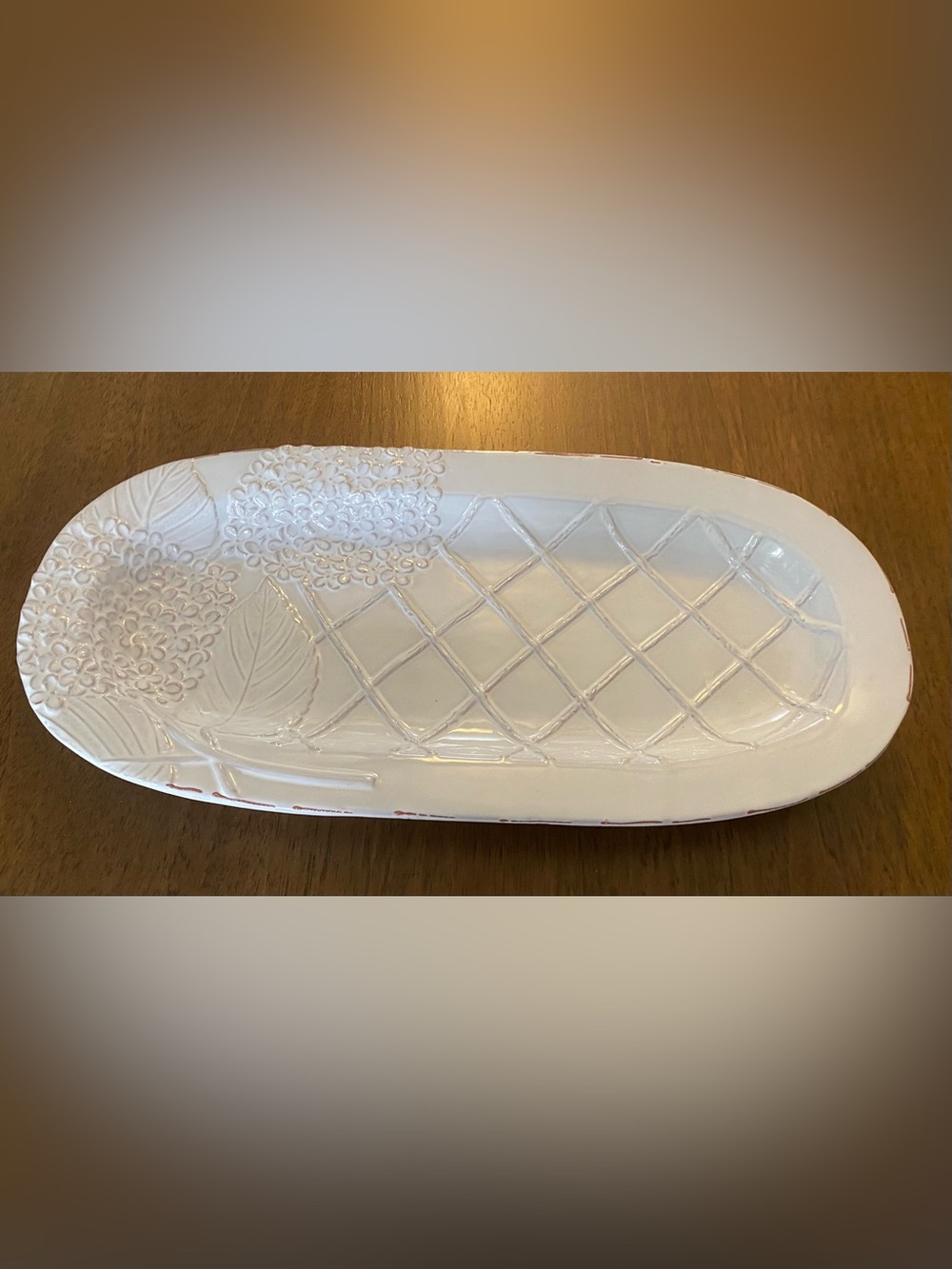 Mud Pie Milk Glazed Terracotta Hydrangea Serving Platter